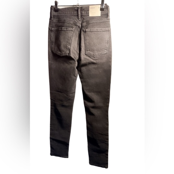 NWT AGOLDE “Nico” high rise slim fit 5 pocket Zip fly faded soft black jeans 24 - Picture 3 of 4